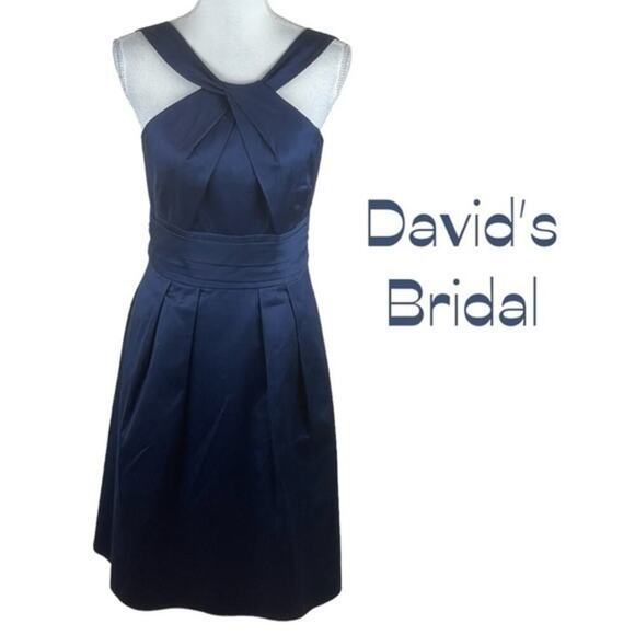 David’s Bridal Navy 100% Cotton Wedding Party Event Dress NWOT Size 6 - Picture 2 of 12